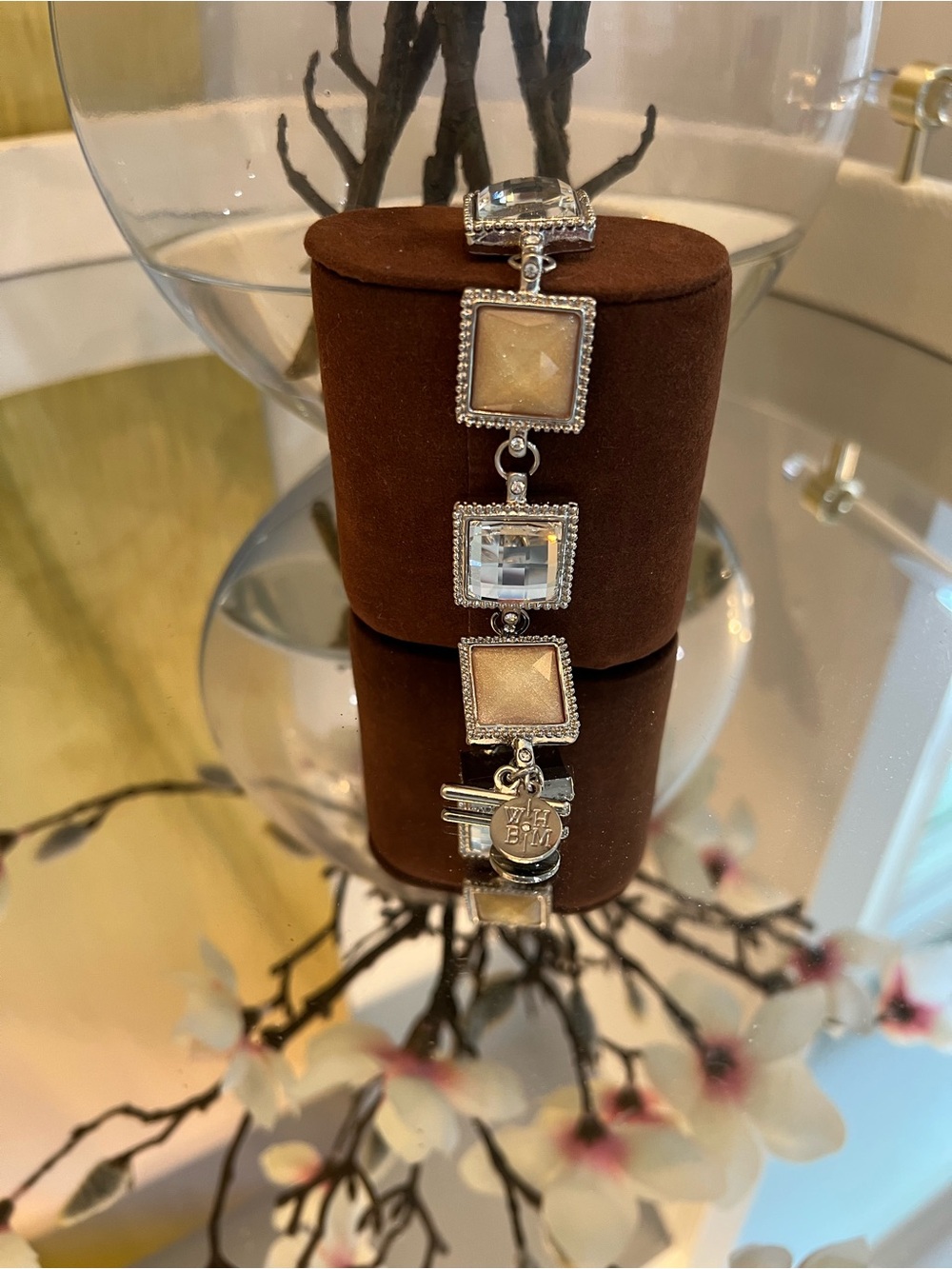 Square Crystal and Champagne Inset Link Bracelet